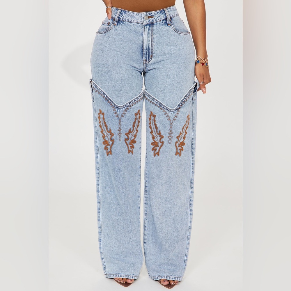 Embroidered Light Blue Jeans